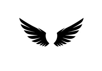 Naklejka premium Stylized Black Wings Spread Symmetrically on White Background – Symbol of Flight, Power, and Elegance