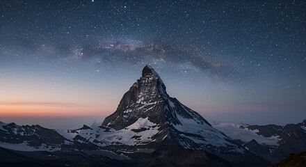Majestic mountain peak under a star-studded night sky