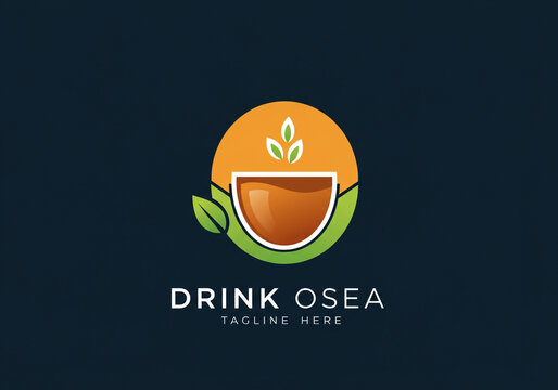 DRINK OSEA Logo Featuring Brown Cup with Green Leaves Inside Orange Circle &ndash; Nature-Inspired Beverage Identity