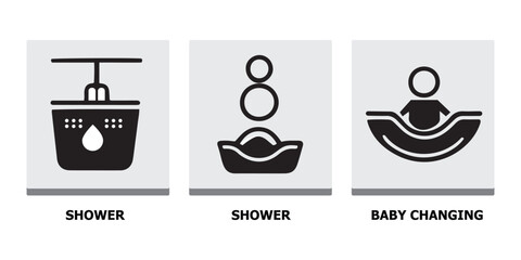 Shower and Baby Changing Icons. Public Facility Symbol Set for Signage & UI.