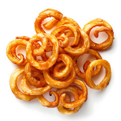 Golden Spiral Potato Curls Isolated on White Background