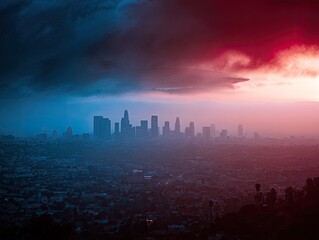 Obraz premium Cityscape at sunrise/sunset with dramatic sky