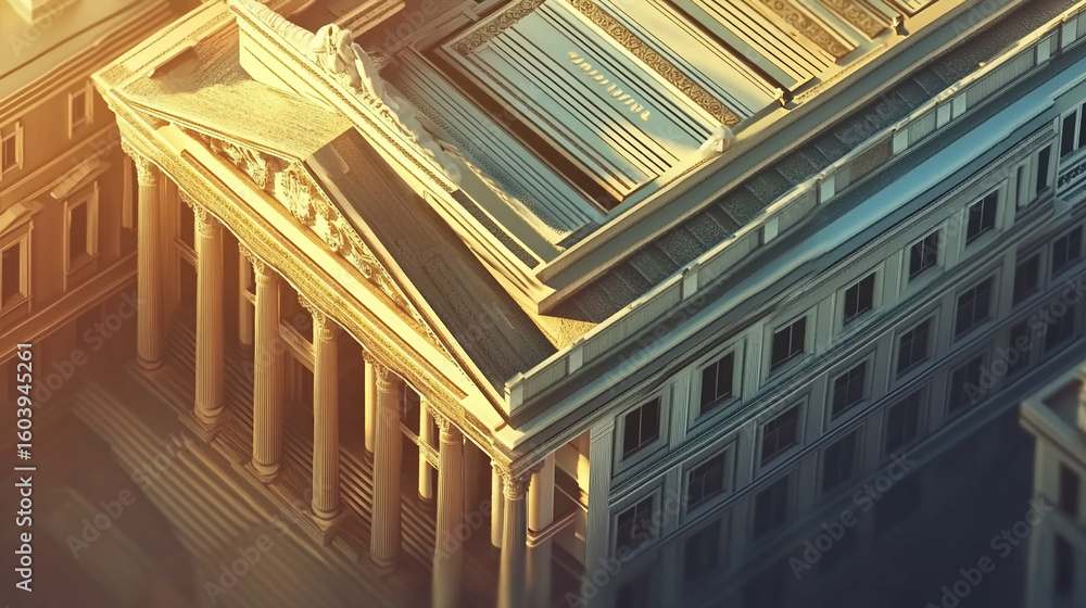 Poster golden hour view of classical building architecture ornate details columns and facade