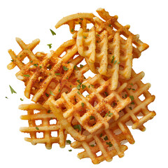Crispy Waffle Fries Topped with Seasoning and Herbs