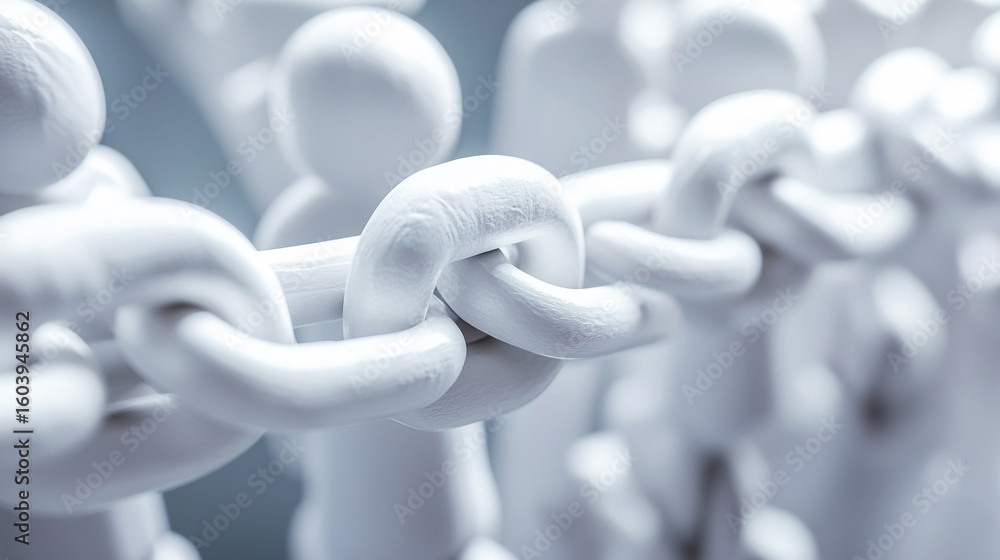Poster white figures linked together forming a strong chain teamwork collaboration connection