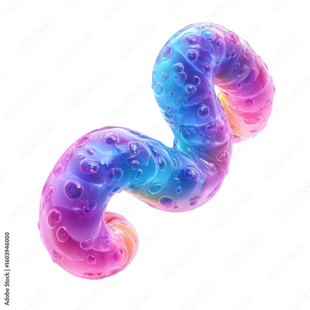 Fototapete abstract rainbow worm glowing fluid shape bubble texture iridescent colors 3d render modern on trans
