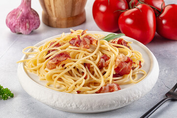 Italian pasta spaghetti with bacon