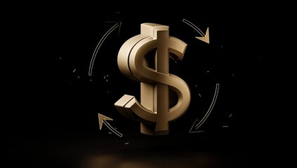 Gold dollar sign in rotation on a dark background