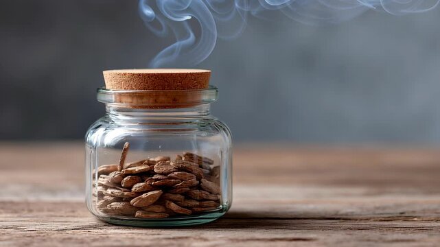 Fragile social security funding policy debate, mysterious concept with smoke rising from glass jar of seeds
