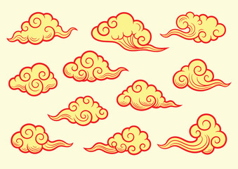 chinese cloud china asian traditional illustrations set decorations element vector