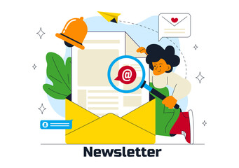 Fototapeta premium Email Newsletter Vector Illustration Featuring an Envelope, Electronic Mail Message, or Mobile Service in a Flat Style Cartoon Design