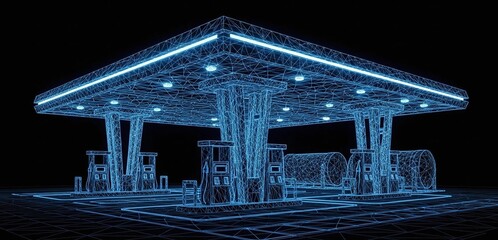 Digital gas station futuristic glow blue lines technology concept