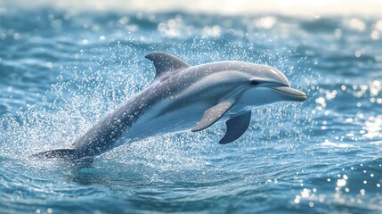Naklejka premium High speed dolphin swimming beneath ocean surface splash high resolution picture