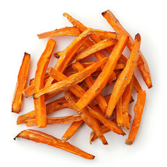 Crispy Sweet Potato Fries Isolated on White Background