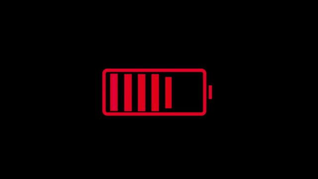 Abstract simple battery icon animation 4k video,battery Icon charging on black background.	
