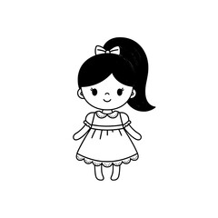Fototapeta premium Adorable Cartoon Girl Character Wearing a Dress and Hair Bow, Ideal for Children's Educational and Lifestyle Graphics