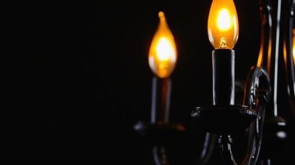 A black chandelier with three bulbs.