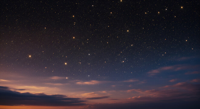Starry night sky meeting clouds at sunset