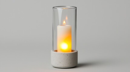 A modern candle holder with a glass top and a white base.