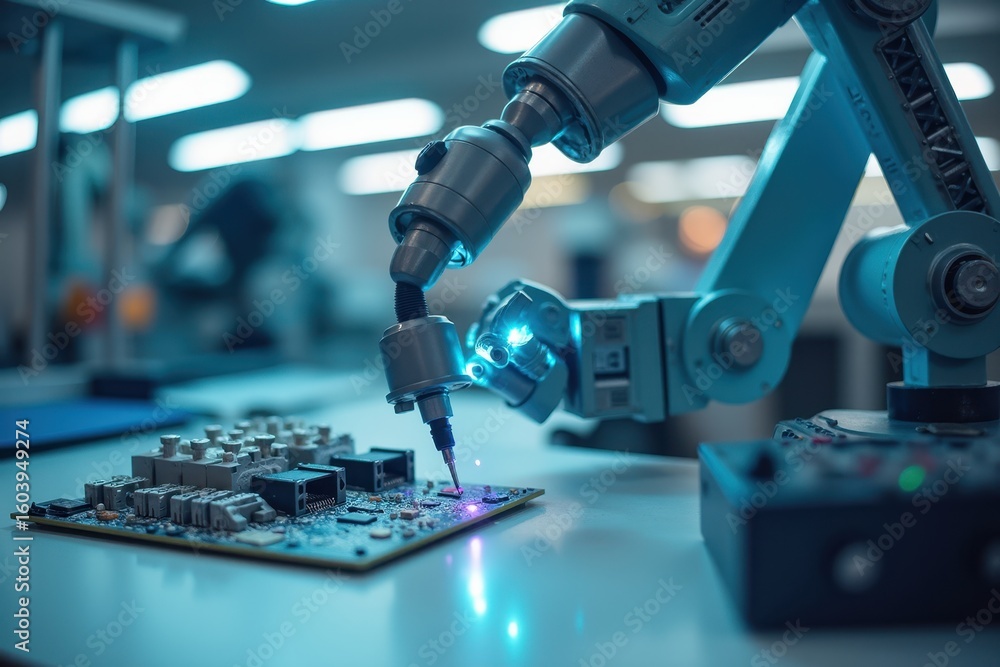 Poster advanced robotic arm assembling circuit board
