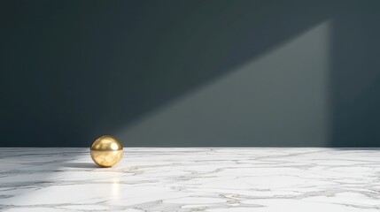 A golden egg sits on a marble floor, casting a shadow on the wall.
