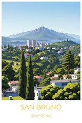 San bruno California United states Travel Poster Illustration Print Decor Gift Canvas Wall Art Gift