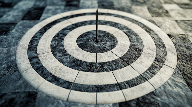 Target centered bullseye on stone floor precise aim