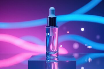 Glowing Serum Bottle with Colorful Background