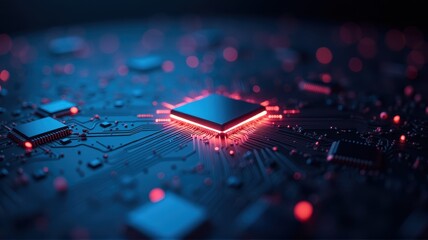 Futuristic Microchip on Circuit Board with Glow