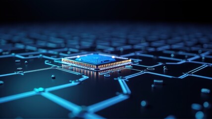 Microchip on Network Circuit Board at Night
