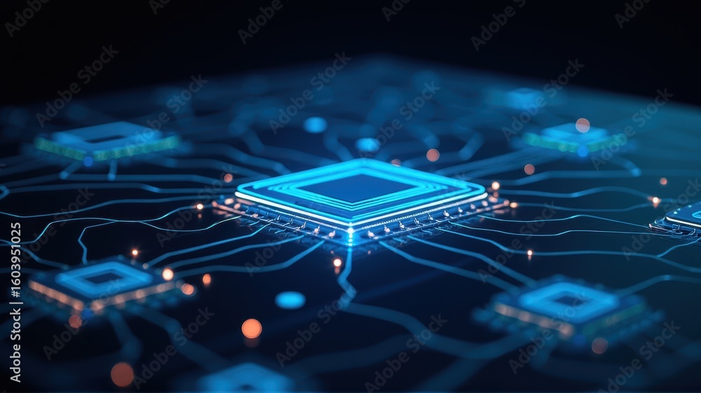 Poster futuristic microchip and network technology background