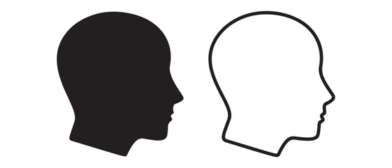 Human Head Profile Icons. Black and White Side Silhouettes in Positive and Negative Space.