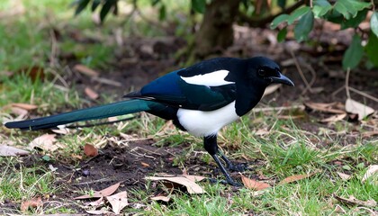 Black and white bird in a garden
