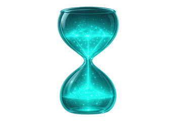 Luminescent stardust swirling inside glass hourglass, revealing ephemeral time against transparent backdrop, suggesting cosmic passage