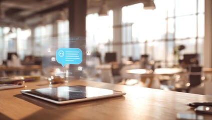 Digital message displayed on a tablet in an office