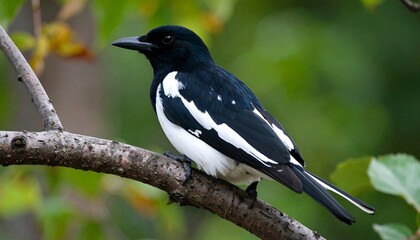 Black and white bird perched on a branch