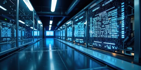 Futuristic Data Center with Neon Glow Lights