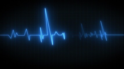 glowing Neon Electrocardiogram Heartbeat Pulse Heart attack monitoring Medical Patient Treatment Display Background Loop.