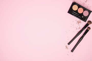 Colorful Makeup Flatlay with Brushes and Palette