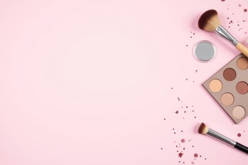 Elegant Makeup Flatlay with Brushes and Palettes