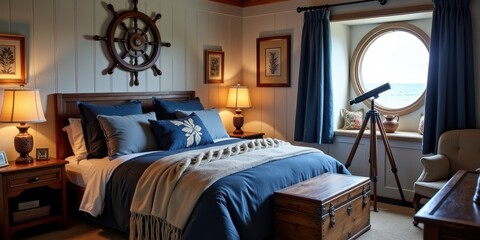 Nautical-Inspired Bedroom with Ocean View Decor