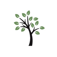 Fototapeta premium Flat tree icon with green leaves representing nature, ecology, and environmental conservation