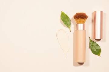 Elegant Makeup Flatlay with Brush and Cream