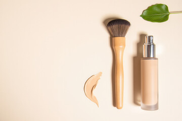 Beauty Makeup Flatlay with Foundation and Brush