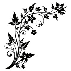 Corner Floral Vines vector clean black silhouette design white background