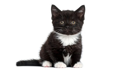 Black and white kitten, alert expression