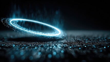 Abstract blue circle overlays binary code in digital theme, symbolizing online infrastructure, secure network, and futuristic connectivity