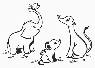 Obraz premium Cute cartoon polar bear and cat vector illustration with a friendly animal character