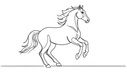 Black and white line drawing of a galloping horse
