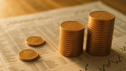 Tax impact trade. Stack of coins financial newspaper with stock market graph showing investment growth and economic success money saving strategies - Powered by Adobe
